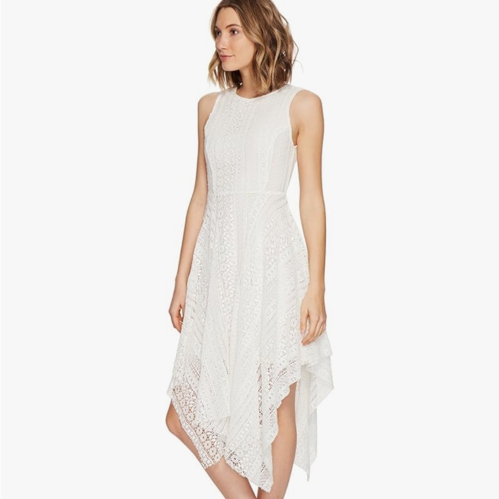 🦊 Catherine Malandrino White Asymmetrical Lace Dress